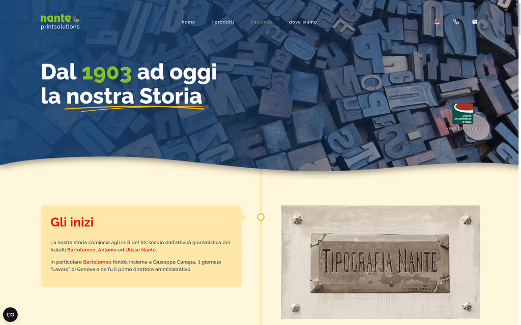 Pagina sulla storia aziendale